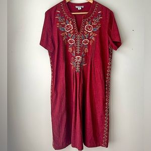 Coldwater Creek Burst of Blooms Embroidered Dress Red Size 10
